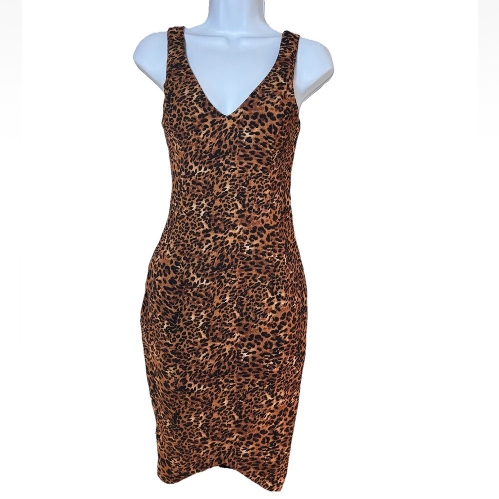 ASTR The Label Black Leopard Sheath Sleeveless Dress XS Bodycon Club Wear Party